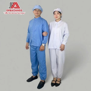 Bộ Phòng Sạch Kèm Mũ Cho Nam Nữ Công Nhân, Kỹ Thuật Viên - Vải Kate Silk Màu Xanh, Trắng
