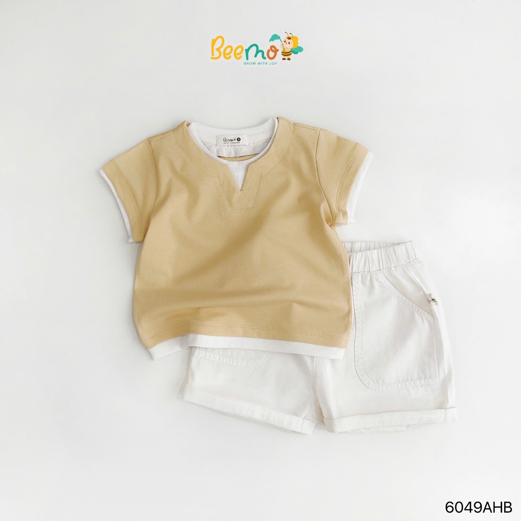 Áo phông phối cổ cá tính cho bé, áo thun cotton cổ tròn basic trơn màu bé trai