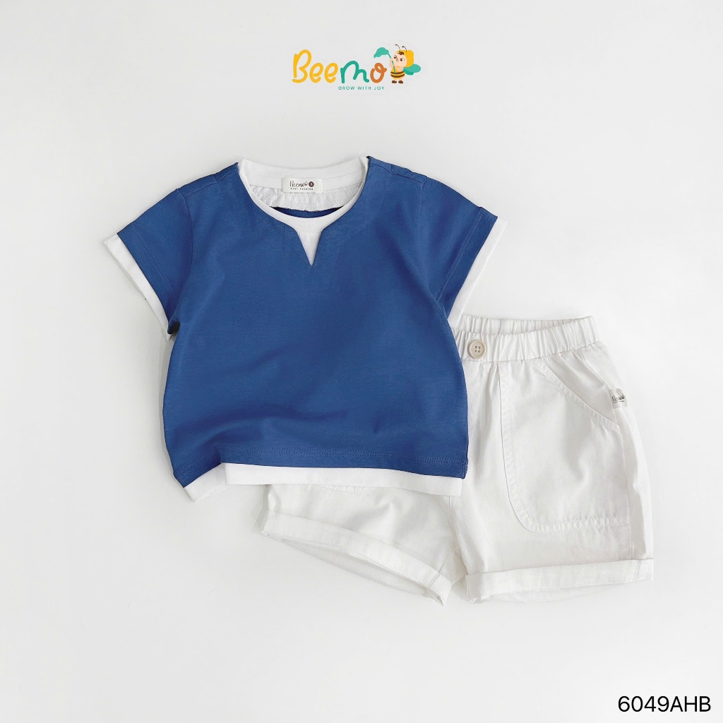 Áo phông phối cổ cá tính cho bé, áo thun cotton cổ tròn basic trơn màu bé trai