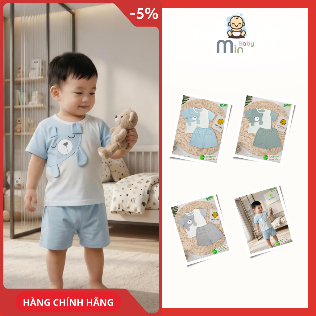 Bộ cộc tay gấu lười Ami Anminaza Vải Sợi Tre Petit Thấm Hút Thoáng Mát - Hàng Chính Hãng  AMI0386