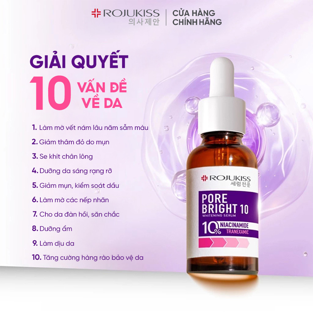Serum Dưỡng Trắng Da Và Se Khít Lỗ Chân Lông Rojukiss Porebright10 Whitening Serum 30 Ml