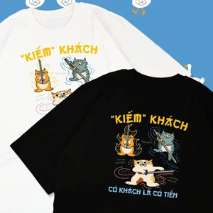 Áo thun unisex hài hước mèo K.IẾM KHÁCH ngộ nghĩnh áo phông cổ tròn tay ngắn chất Cotton mềm mịn co dãn 4 chiều TA1336
