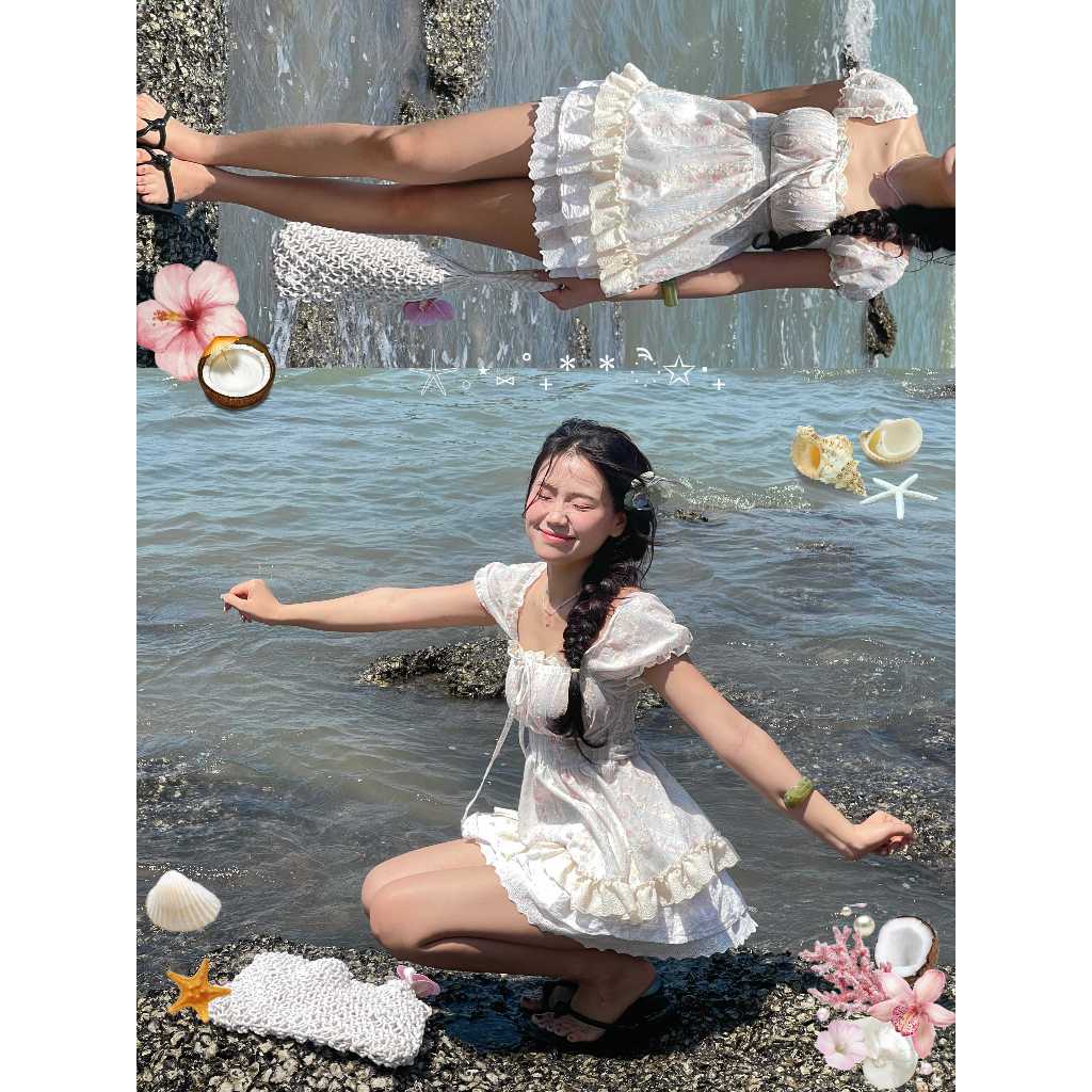 [QUÀ TẶNG] Áo Babydoll Trễ Vai Hoa Nhí Bánh Bèo Form Xòe – FAIRY Top