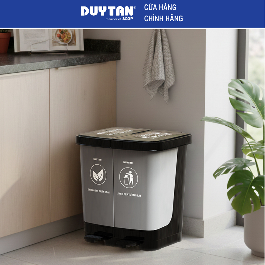 Thùng Rác Đạp 2 Ngăn DUY TÂN, Dung Tích 40L, Bàn Đạp Gấp Gọn, Phân Loại Rác Tiện Lợi,Nhựa PP