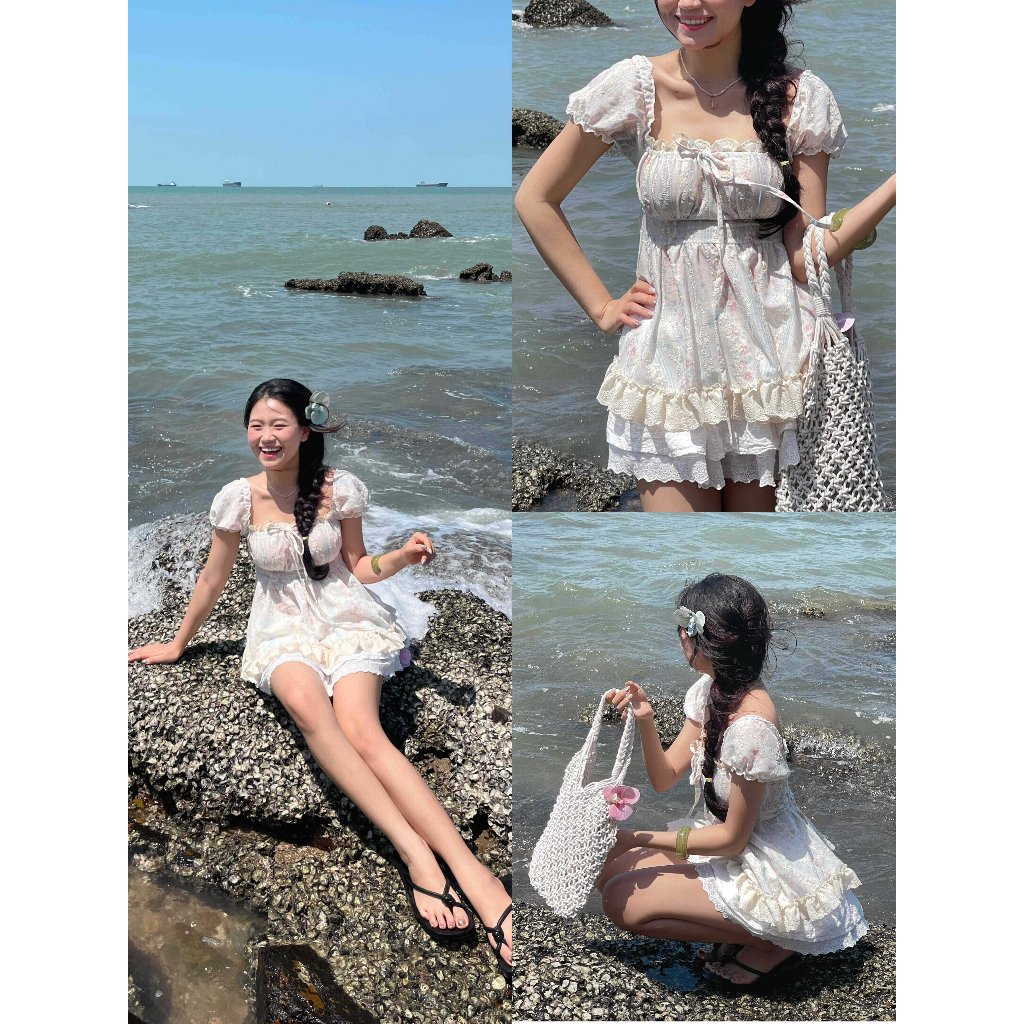 [QUÀ TẶNG] Áo Babydoll Trễ Vai Hoa Nhí Bánh Bèo Form Xòe – FAIRY Top