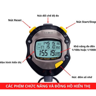 Đồng hồ bấm giờ Casio HS-70W Chính Hãng , bấm giây 100 Lap , chịu nước 50m