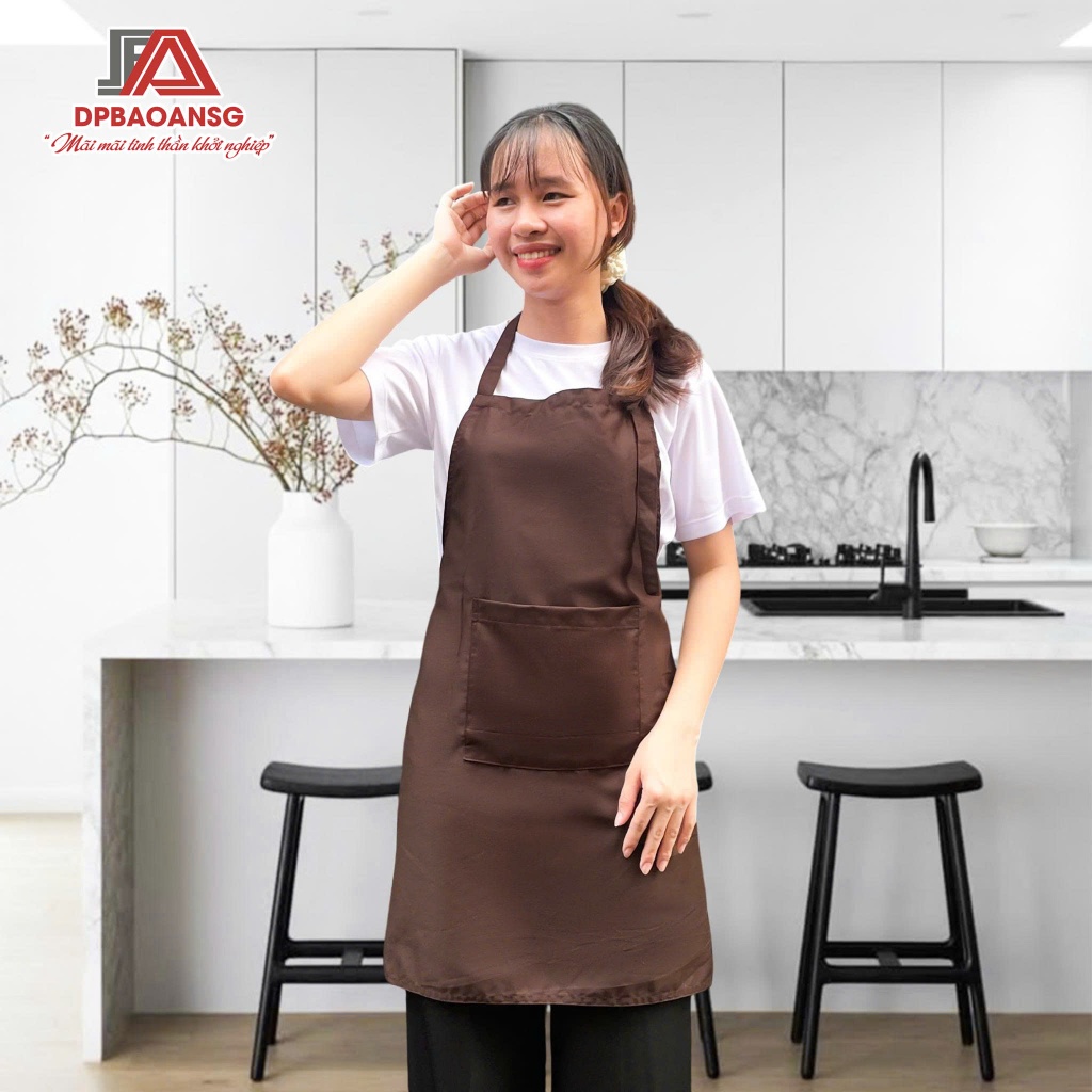 Tạp Dề Kaki Dài Màu Nâu Unisex Chuẩn Đồng Phục Quán, Nhà Hàng – Nhận In Thêu Logo
