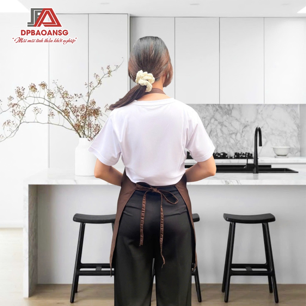 Tạp Dề Kaki Dài Màu Nâu Unisex Chuẩn Đồng Phục Quán, Nhà Hàng – Nhận In Thêu Logo