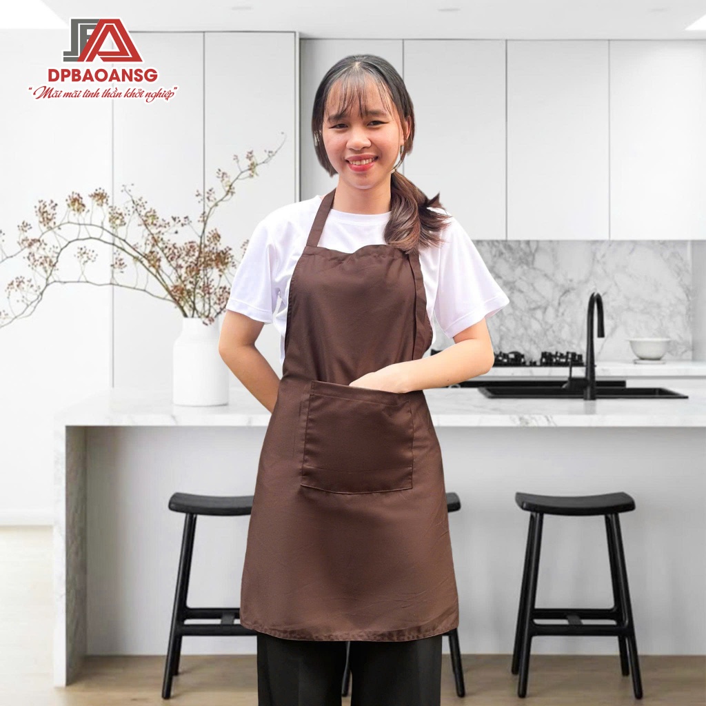 Tạp Dề Kaki Dài Màu Nâu Unisex Chuẩn Đồng Phục Quán, Nhà Hàng – Nhận In Thêu Logo
