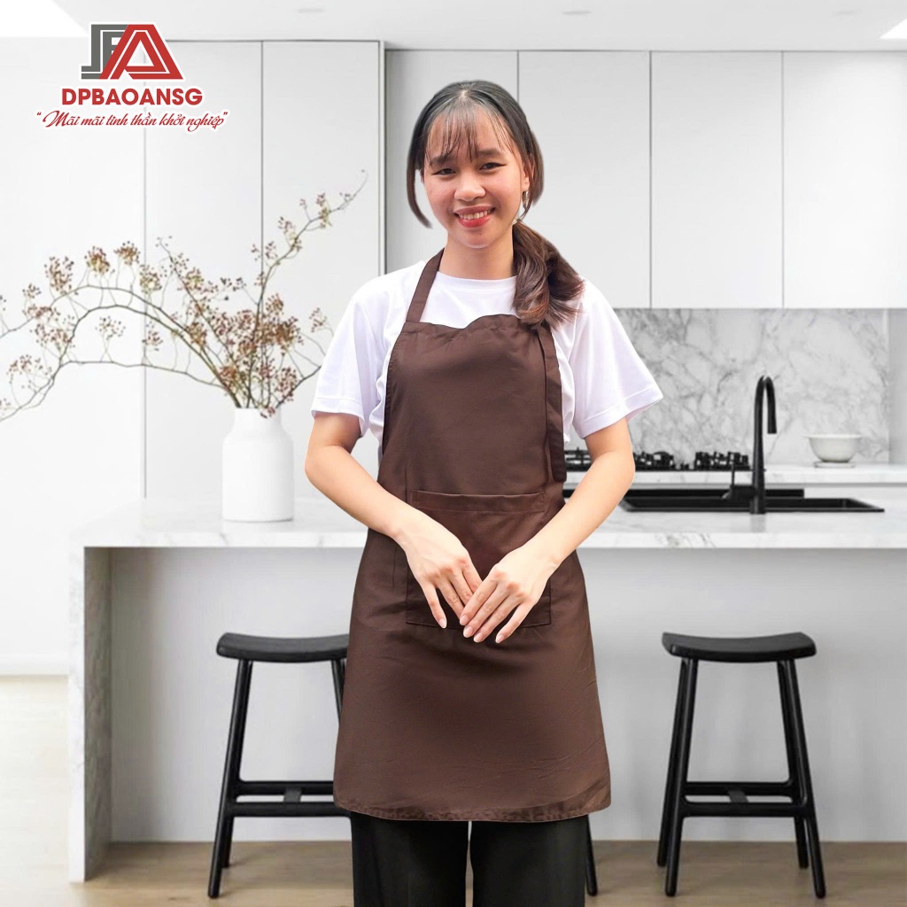 Tạp Dề Kaki Dài Màu Nâu Unisex Chuẩn Đồng Phục Quán, Nhà Hàng – Nhận In Thêu Logo