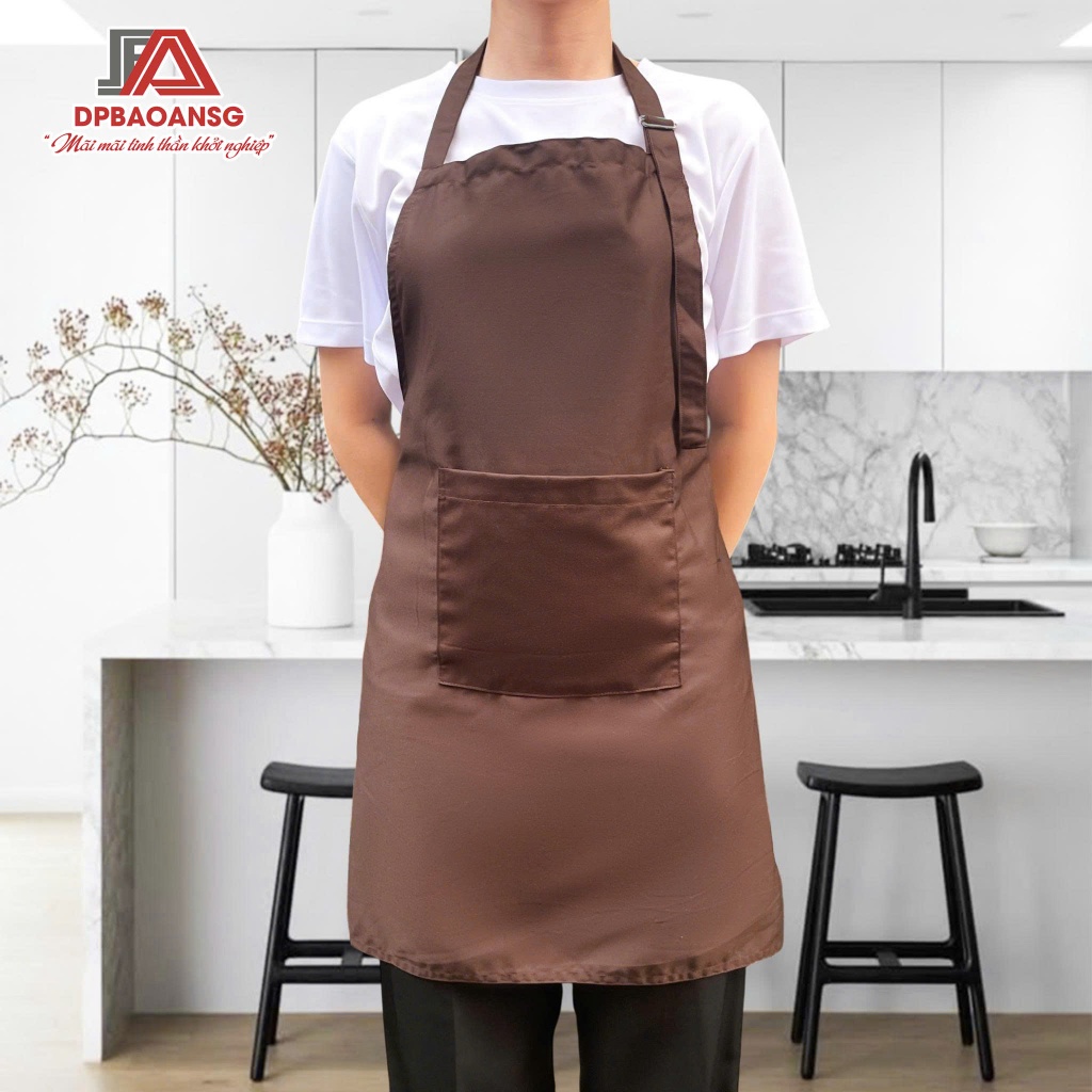 Tạp Dề Kaki Dài Màu Nâu Unisex Chuẩn Đồng Phục Quán, Nhà Hàng – Nhận In Thêu Logo