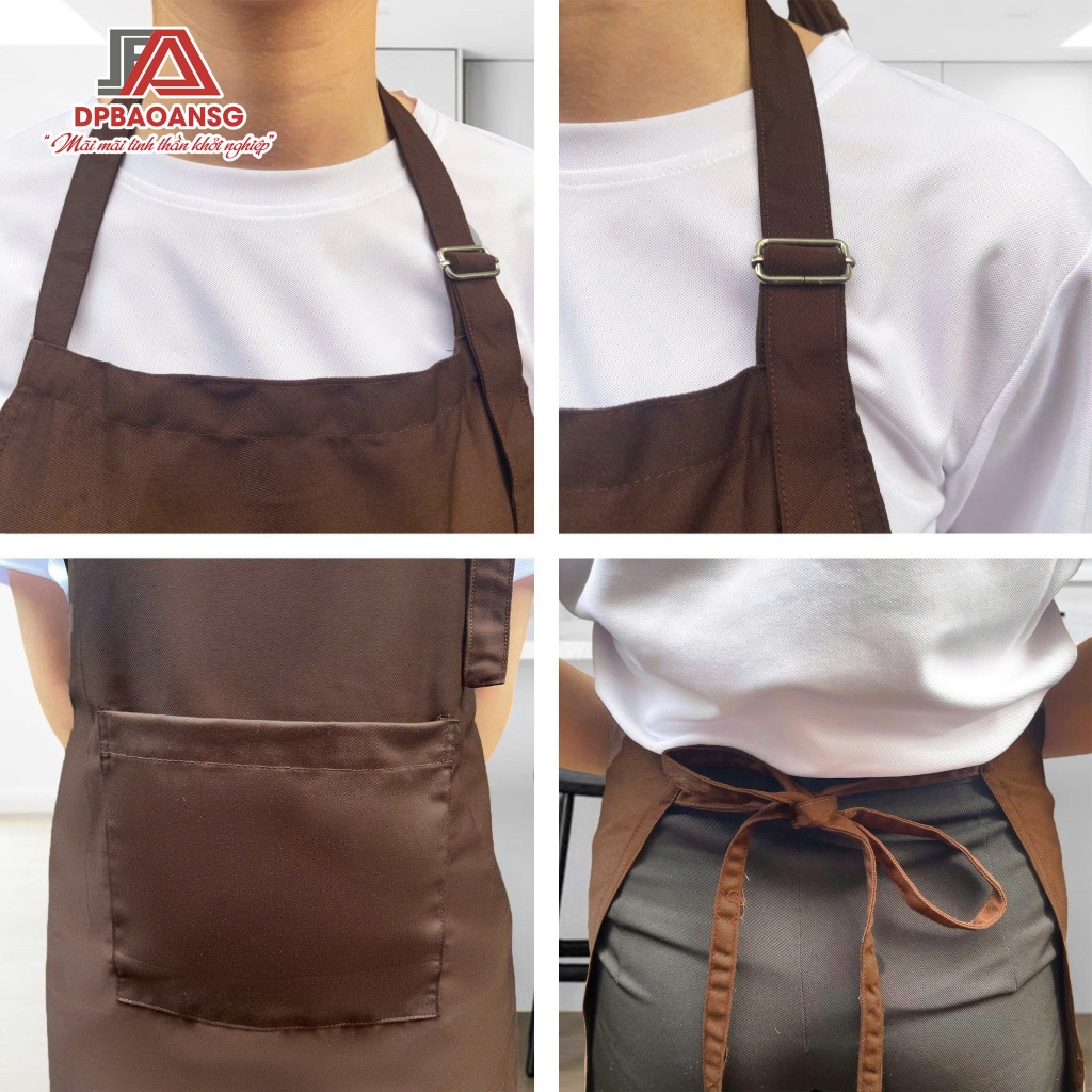 Tạp Dề Kaki Dài Màu Nâu Unisex Chuẩn Đồng Phục Quán, Nhà Hàng – Nhận In Thêu Logo