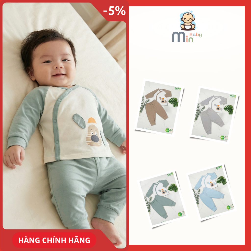 Bộ Sơ Sinh Dài Cún Con Anminaza Chất Vải Sợi Tre Petit An Toàn Thấm Hút Mồ Hôi - Hàng Chính Hãng AMI0537
