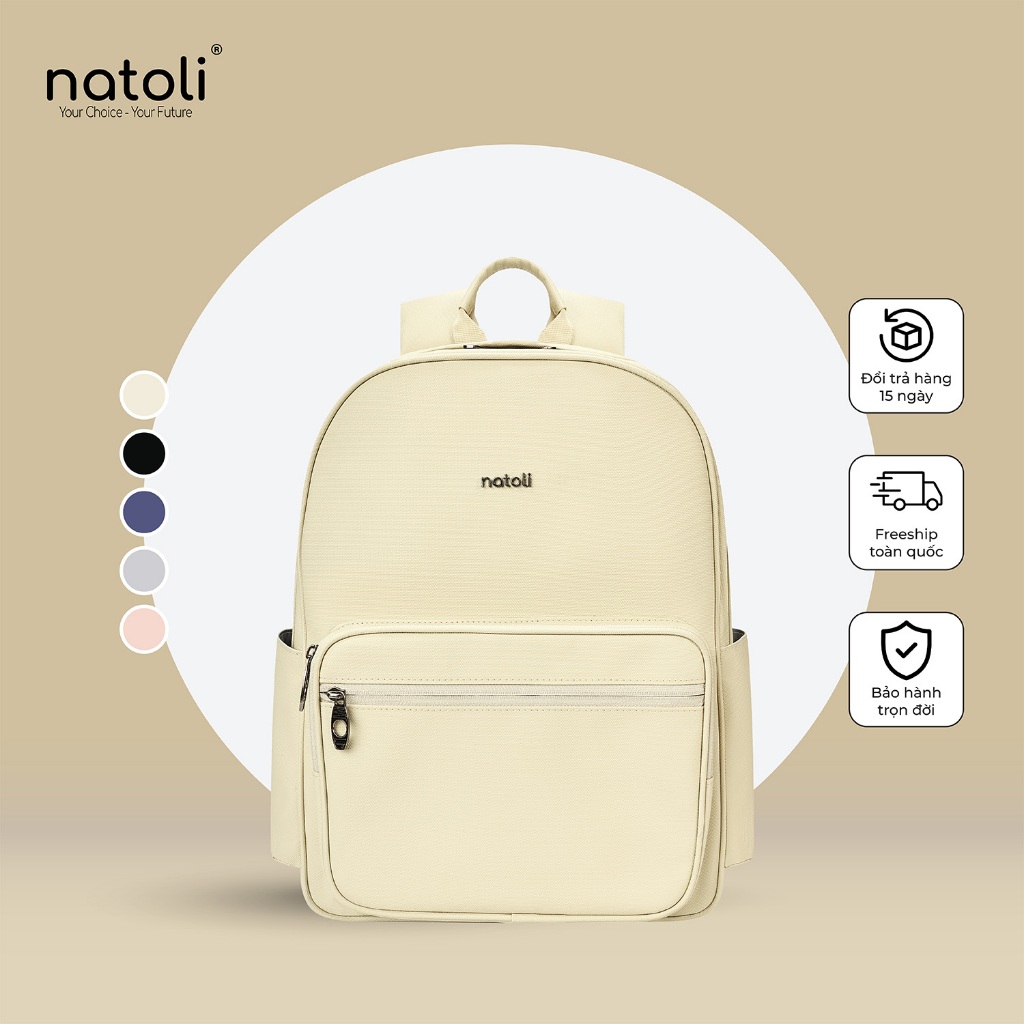 Balo da đi học nam nữ NATOLI, chống nước nhiều ngăn, đựng laptop cao cấp BST Unisex Leather School Backpack B27
