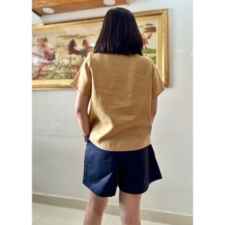 [JUNE LINEN] Áo kiểu nữ Linen tưng premium, cổ tròn xẻ V. #ANU-01