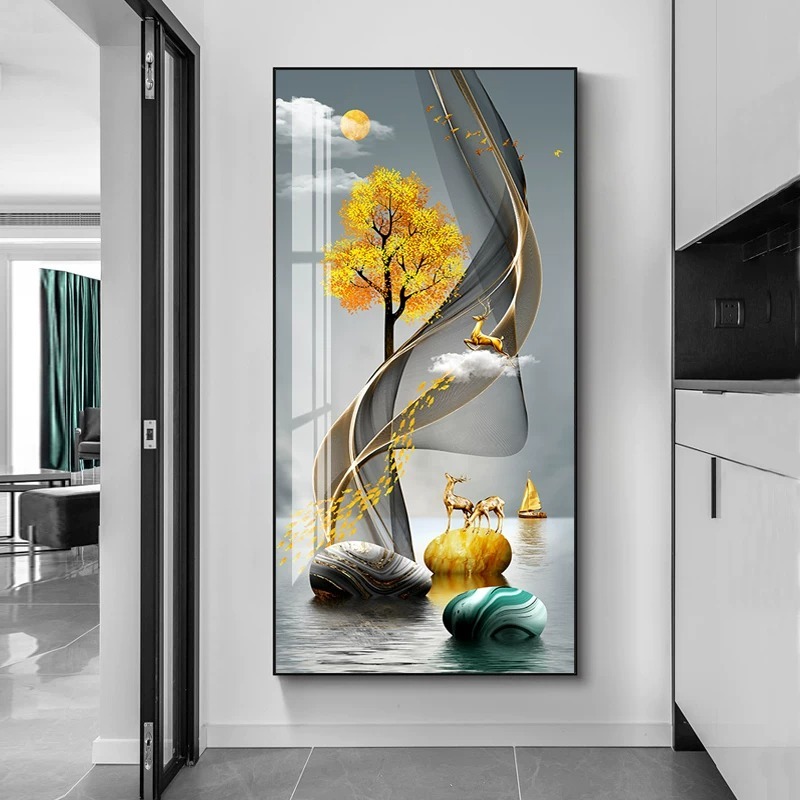 Tranh Treo Decor "Hươu Tài Lộc" Tranh Decor - Tranh Treo Phòng khách, Tranh Treo phòng ngủ, Tranh tráng gương Treo Tường