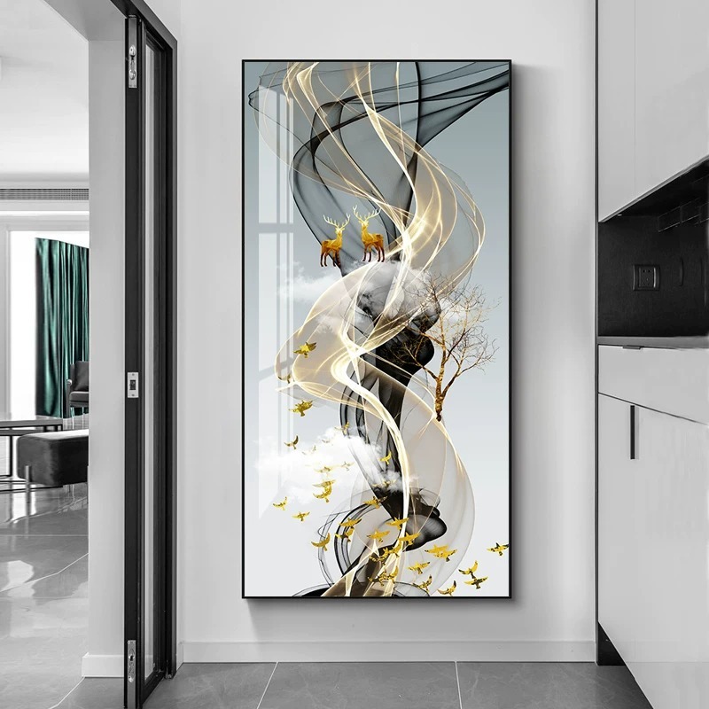 Tranh Treo Decor "Hươu Tài Lộc" Tranh Decor - Tranh Treo Phòng khách, Tranh Treo phòng ngủ, Tranh tráng gương Treo Tường