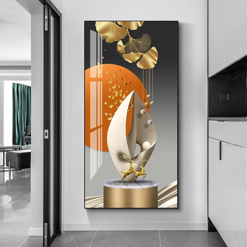 Tranh Treo Decor "Hươu Tài Lộc" Tranh Decor - Tranh Treo Phòng khách, Tranh Treo phòng ngủ, Tranh tráng gương Treo Tường