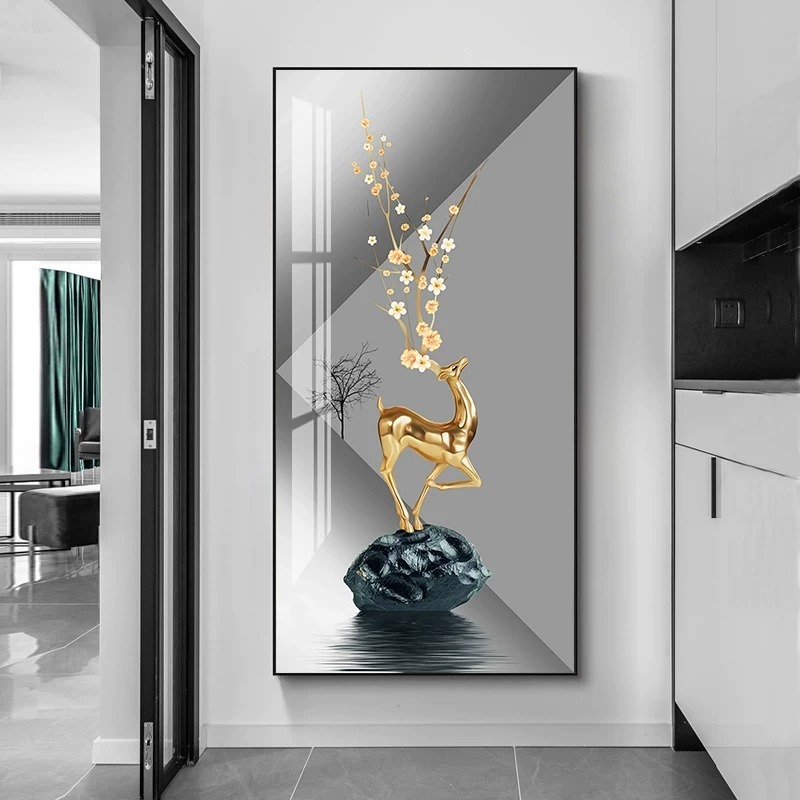 Tranh Treo Decor "Hươu Tài Lộc" Tranh Decor - Tranh Treo Phòng khách, Tranh Treo phòng ngủ, Tranh tráng gương Treo Tường