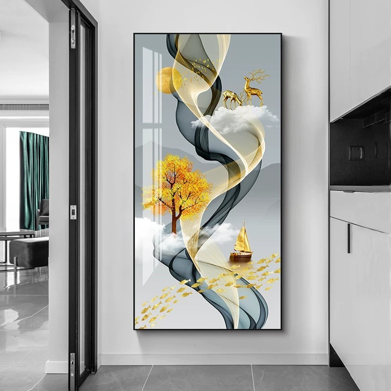 Tranh Treo Decor "Hươu Tài Lộc" Tranh Decor - Tranh Treo Phòng khách, Tranh Treo phòng ngủ, Tranh tráng gương Treo Tường