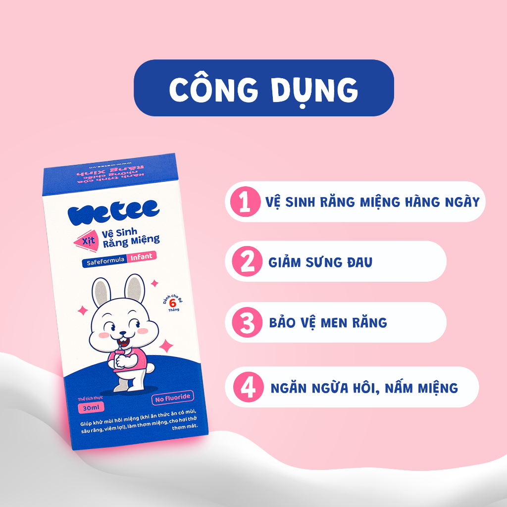 [6 THÁNG] Xịt Vệ Sinh Răng Miệng Wetee Cho Bé Từ 6 Tháng Tuổi Không Flour Ngăn Ngừa Sâu Răng - 30ml