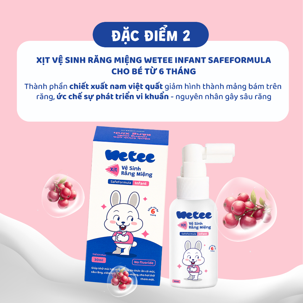 [6 THÁNG] Xịt Vệ Sinh Răng Miệng Wetee Cho Bé Từ 6 Tháng Tuổi Không Flour Ngăn Ngừa Sâu Răng - 30ml