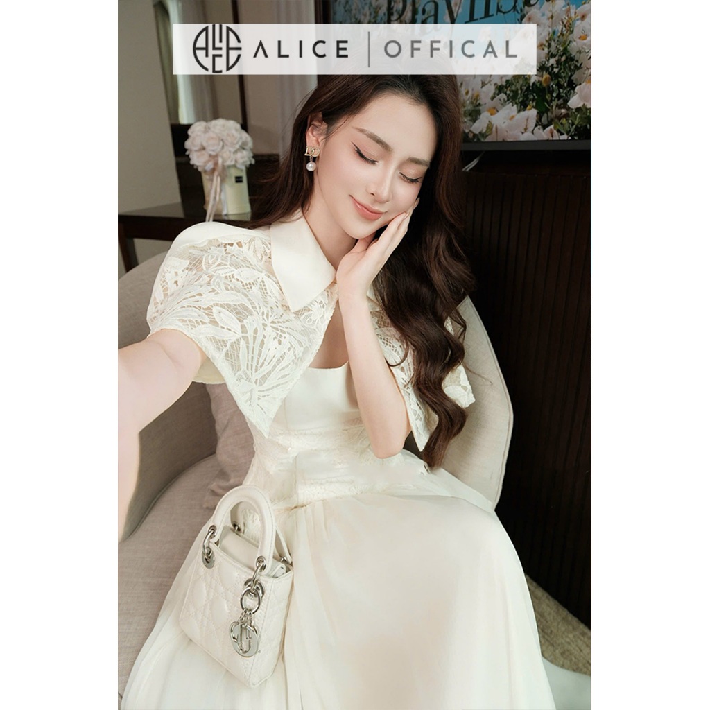 Set Váy Nữ Tiểu Thư Alice Cao Cấp, Đầm 2 Dây Dáng Maxi Xòe Bồng Phối Áo Choàng Ren Tiểu Thư T439-SX