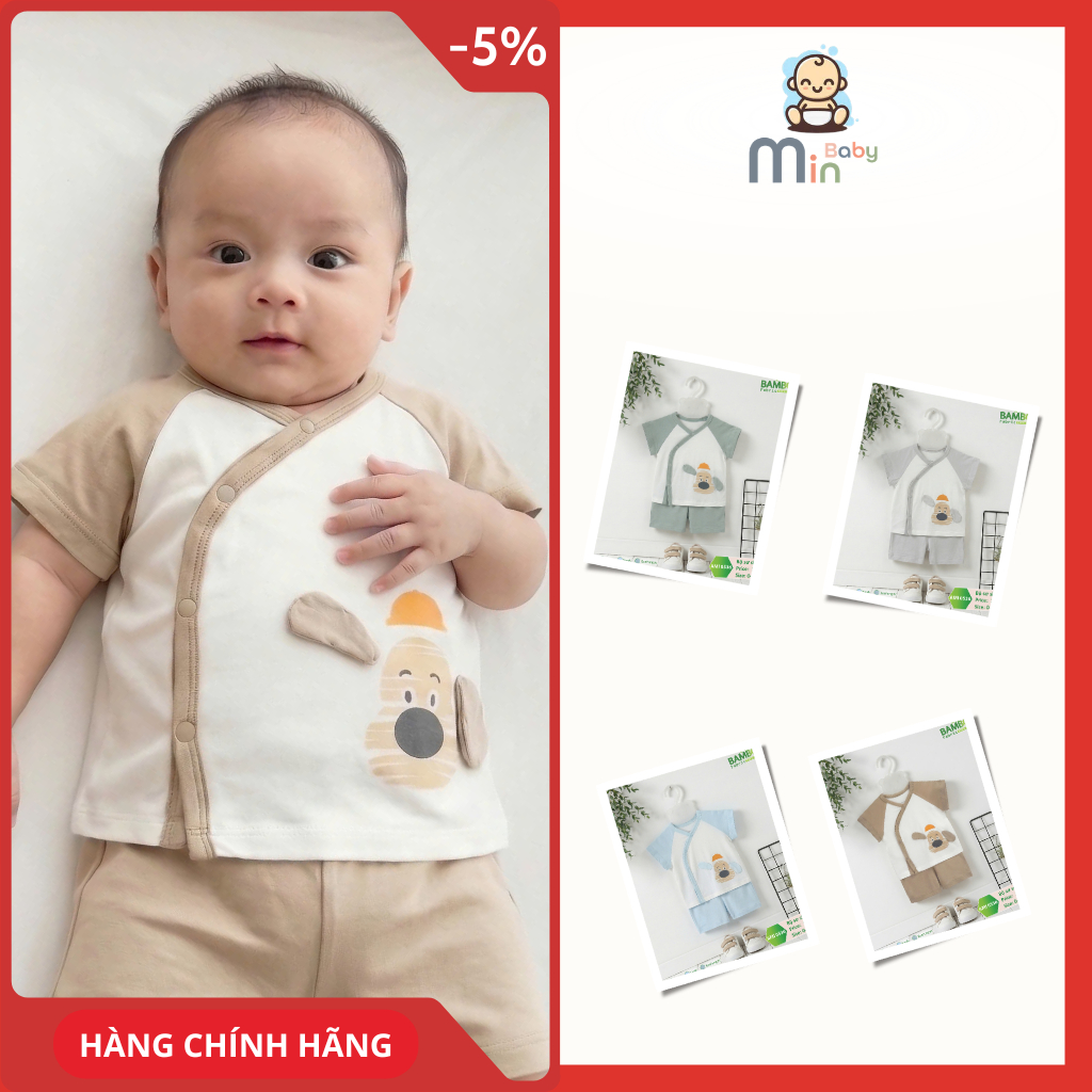Bộ Sơ Sinh Cộc Cún Con Anminaza Chất Vải Sợi Tre An Toàn Thấm Hút - Hàng Chính Hãng AMI0536