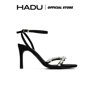 Giày Sandal Cao Gót 7P Quai Chữ V Đính Đá HADU M966 Chất Lụa Satin Cao Cấp BH 12T