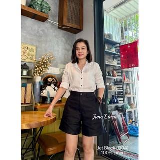 Quần short lưng tây ống rộng màu đen, vải LINEN TƯNG có ép mùng. JUNE LINEN #Q04JB
