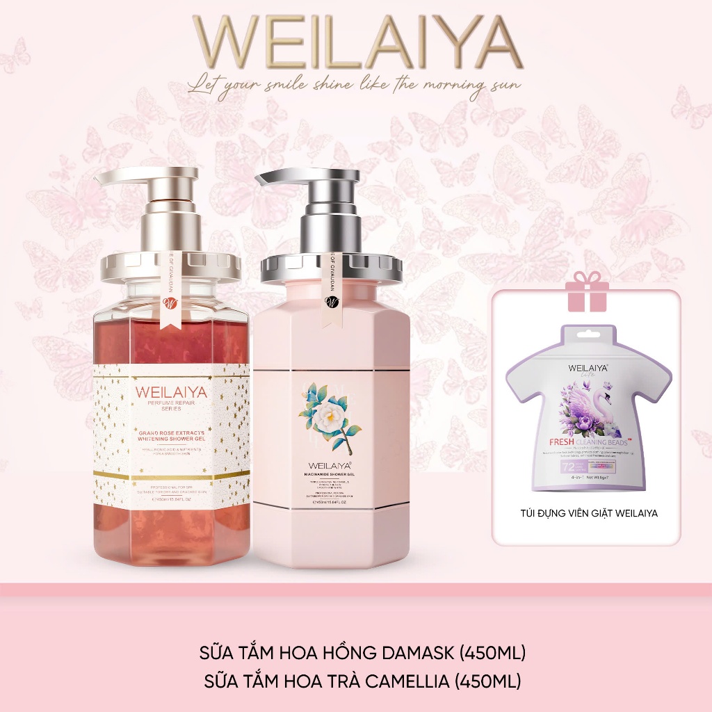 Combo Sữa tắm trắng da Niacinamide Weilaiya, kem body, Lotion dưỡng thể trắng da body hoa trà