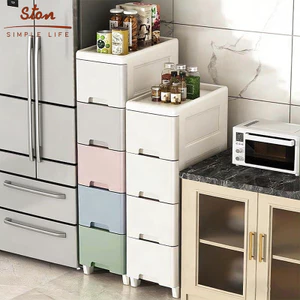 STON Tủ Khe Hẹp có bánh xe Tủ lưu trữ nhỏ Tủ Nhựa Tủ đựng đồ khoảng trống nhà bếp Lưu trữ đa chức năng