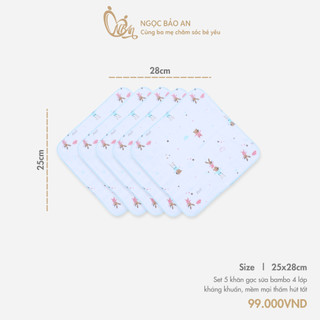 M&B (25x25cm) Khăn gạc sữa sợi tre in hình 4 lớp siêu mềm mịn dành cho bé trai, bé gái 5 cái - Set 5 khăn đa năng cho bé