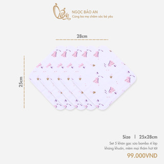 M&B (25x25cm) Khăn gạc sữa sợi tre in hình 4 lớp siêu mềm mịn dành cho bé trai, bé gái 5 cái - Set 5 khăn đa năng cho bé