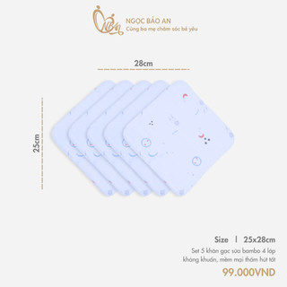 M&B (25x25cm) Khăn gạc sữa sợi tre in hình 4 lớp siêu mềm mịn dành cho bé trai, bé gái 5 cái - Set 5 khăn đa năng cho bé