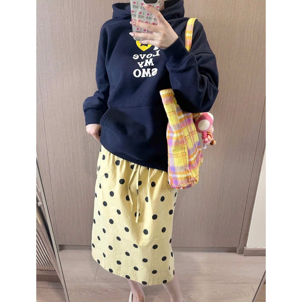 Chân váy dài qua gối chấm bi màu vàng be dáng đứng cạp chun phong cách ulzzang CV024 - Tiktik