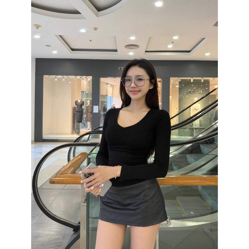 Áo thun cổ tim dài tay Casual Day, chất liệu cotton không pha nilon thoáng khí, ôm body, co dãn thoải mái - DT2