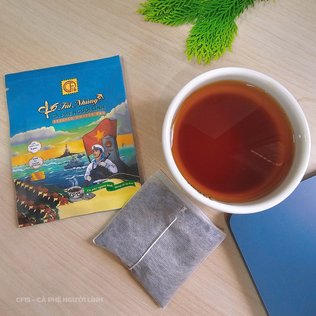 Cà Phê CF15 Túi Nhúng - Hộp 10 Gói - Cà Phê Người Lính| Robusta Nguyên Chất