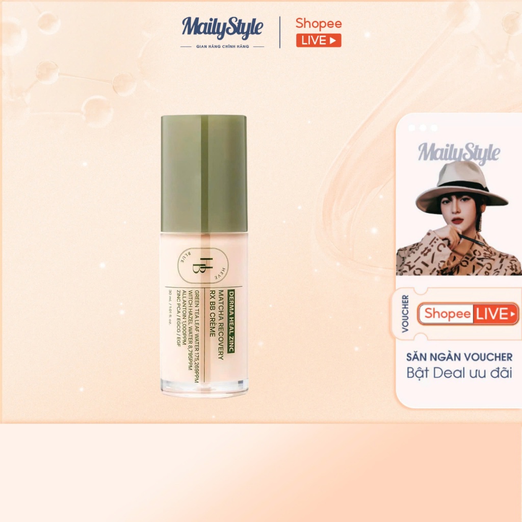 H65_ Kem nền BB Cream Heveblue Derma Heal Zinc Green Tea Natural RX BB Cream