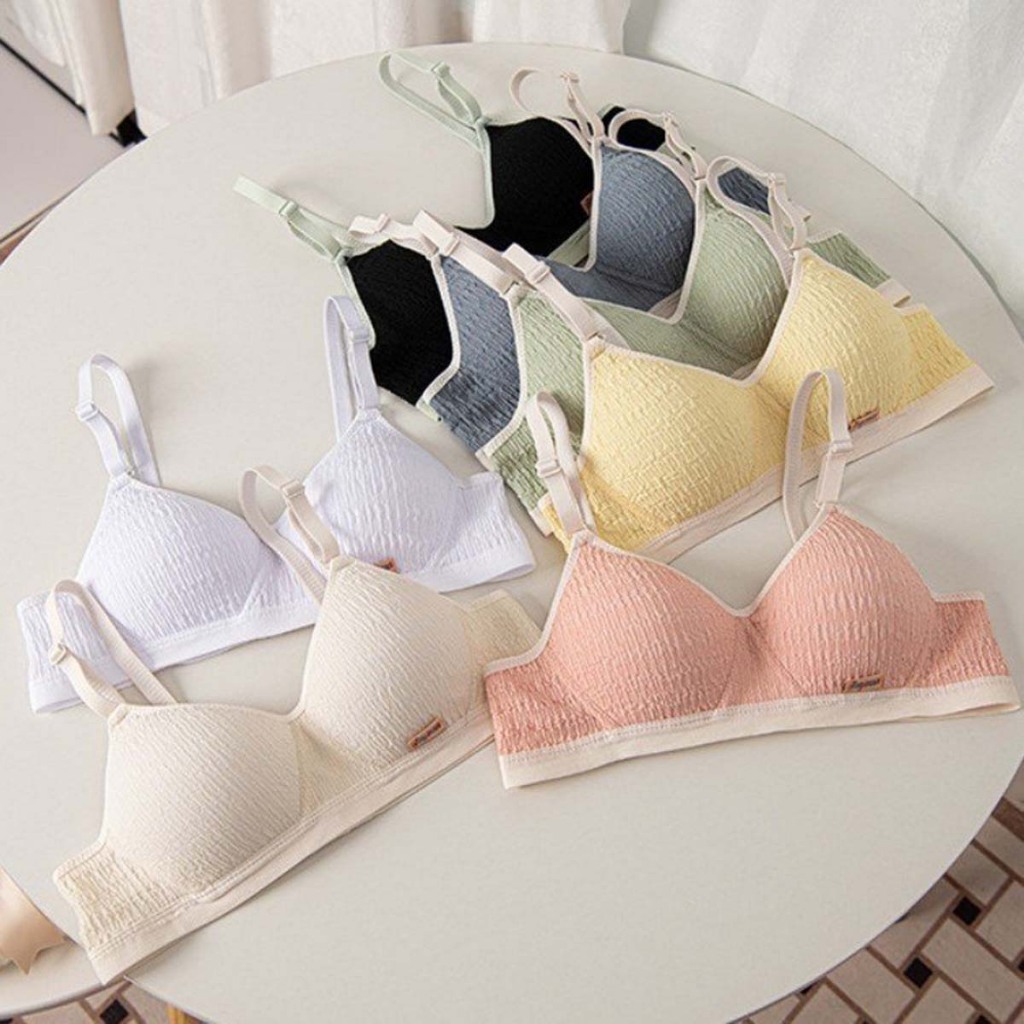 Áo ngực nữ không gọng cotton đũi êm ái đệm mút mỏng gom ngực kiểu dáng basic màu pastel LANIXA A303