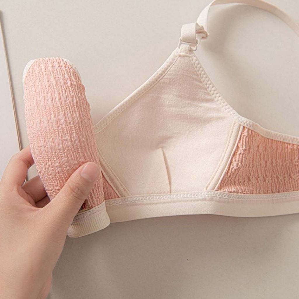 Áo ngực nữ không gọng cotton đũi êm ái đệm mút mỏng gom ngực kiểu dáng basic màu pastel LANIXA A303