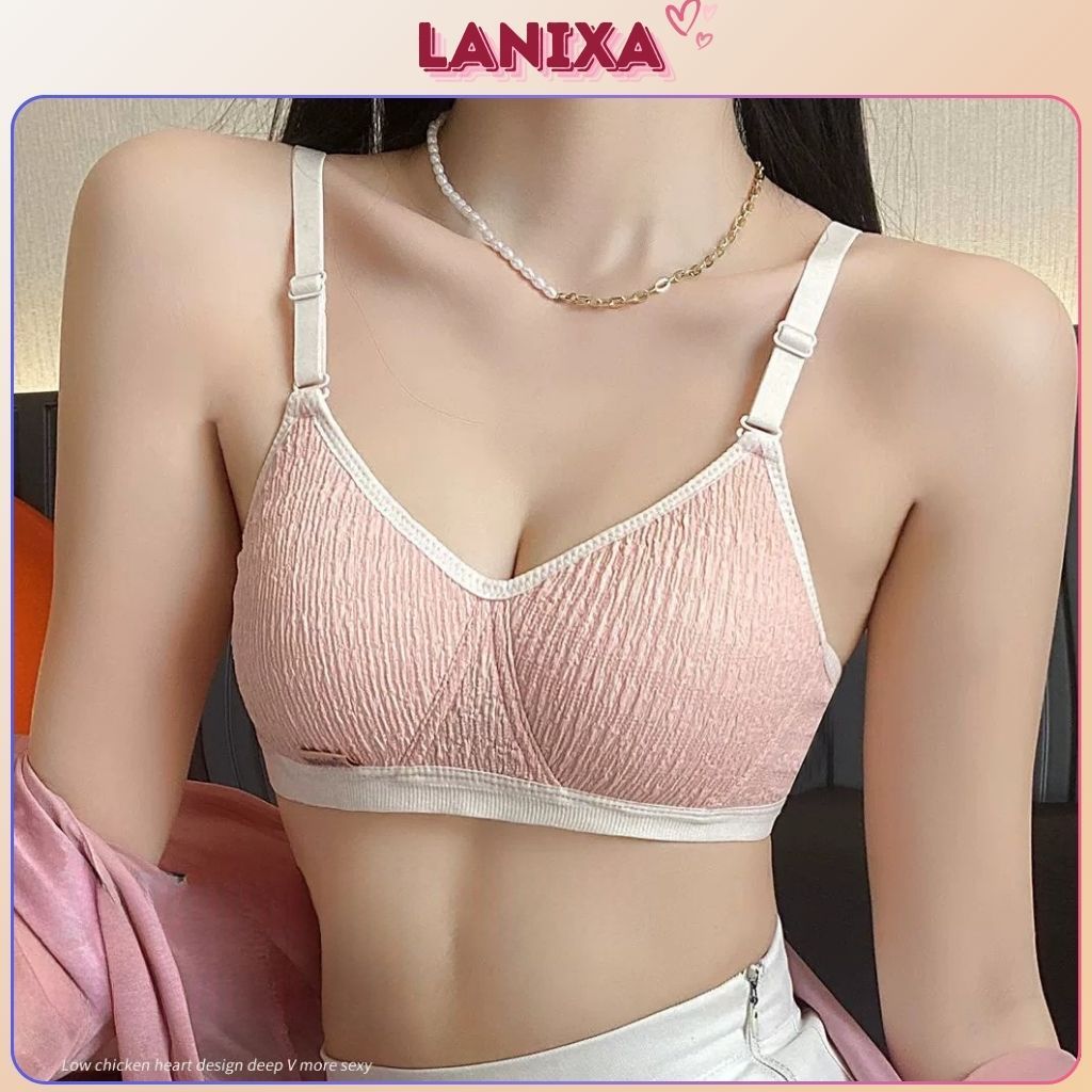 Áo ngực nữ không gọng cotton đũi êm ái đệm mút mỏng gom ngực kiểu dáng basic màu pastel LANIXA A303
