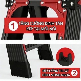 Thang nhôm gấp chữ A  Thang gấp gọn các chiều cao 1.2M, 1.5M, 1.8M, 2.1M, Tải Trọng 600kg Thang kim loại Bảo hành 2 năm