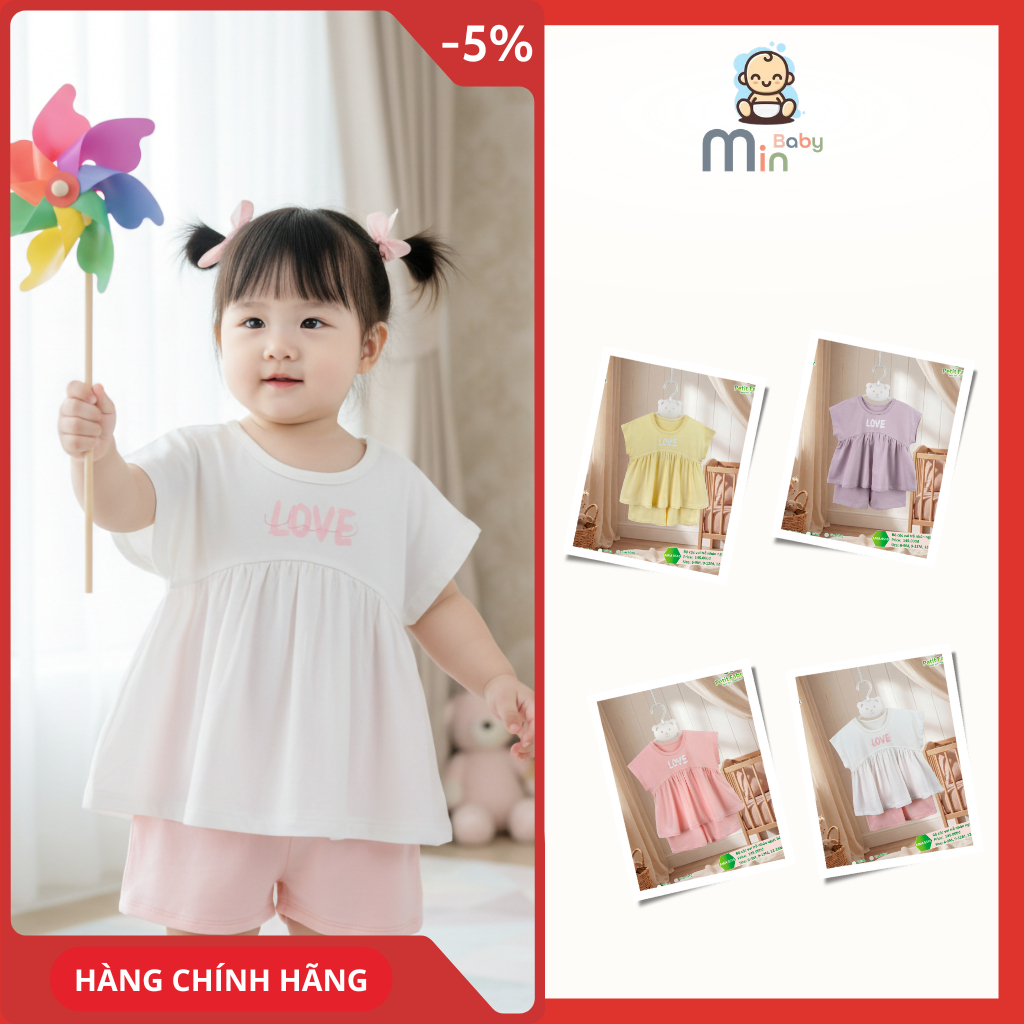 Bộ Cộc Tay Trễ Nhún Ngực Bé Gái Anminaza Vải Sợi Tre Petit Mềm Mại Thoáng Mát - Hàng Chính Hãng AMI0510