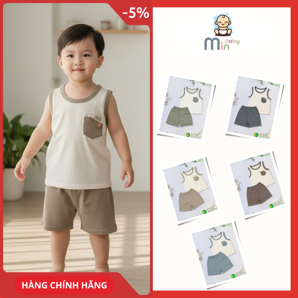 Bộ Ba Lỗ Túi Lật Bé Trai Anminaza Vải Sợi Petit Thoáng Mát Thấm Hút - Hàng Chính Hãng AMI0511