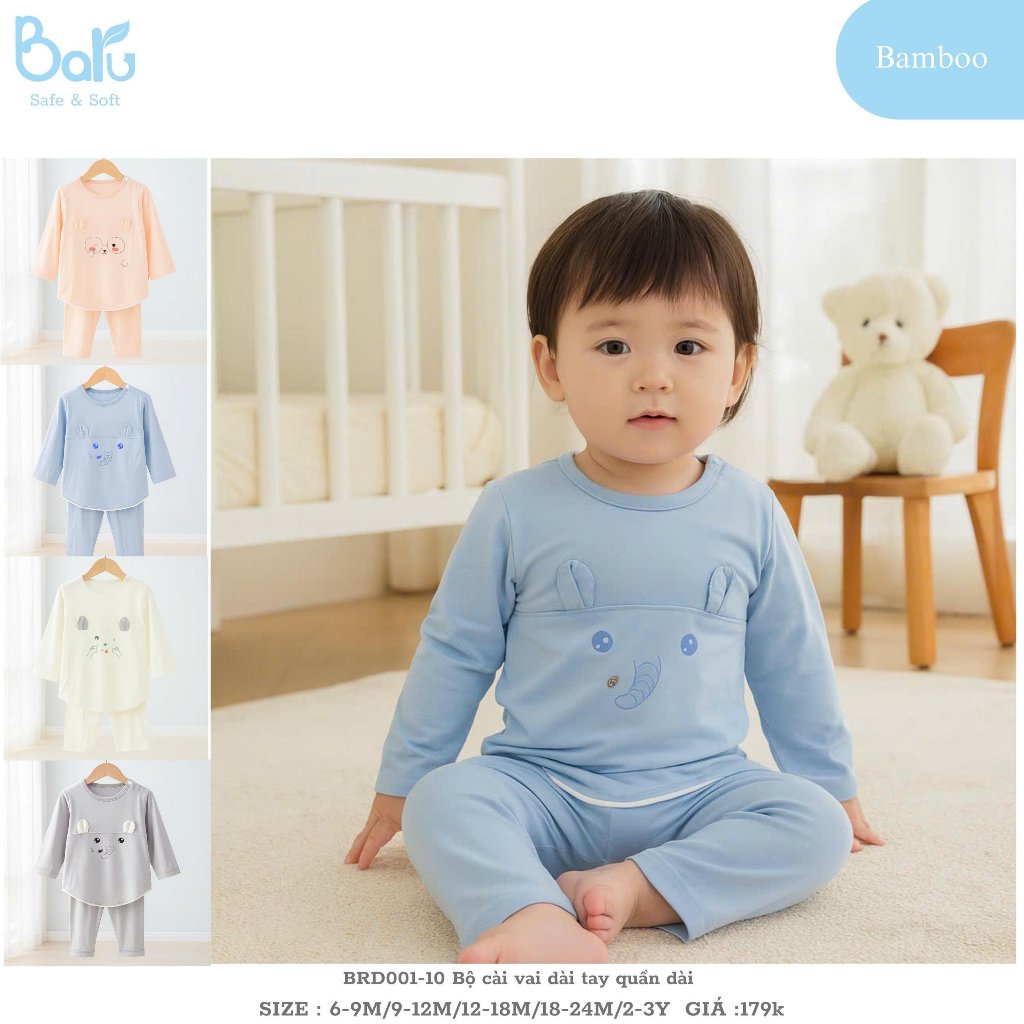 Bộ cài vai dài tay họa tiết gấu - BRD001-10