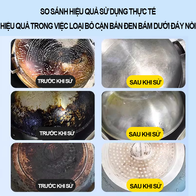 Chất tẩy rửa đa năng này không ăn mòn và có thể làm sạch đáy nồi, bếp ga, bếp từ và thép không gỉ, loại bỏ rỉ sét và cặn