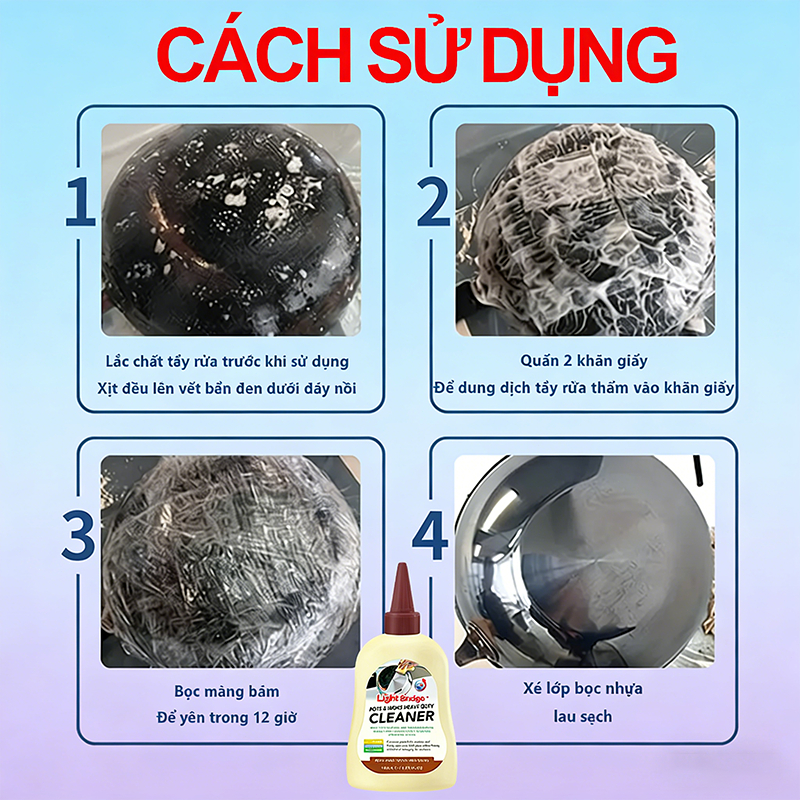 Chất tẩy rửa đa năng này không ăn mòn và có thể làm sạch đáy nồi, bếp ga, bếp từ và thép không gỉ, loại bỏ rỉ sét và cặn