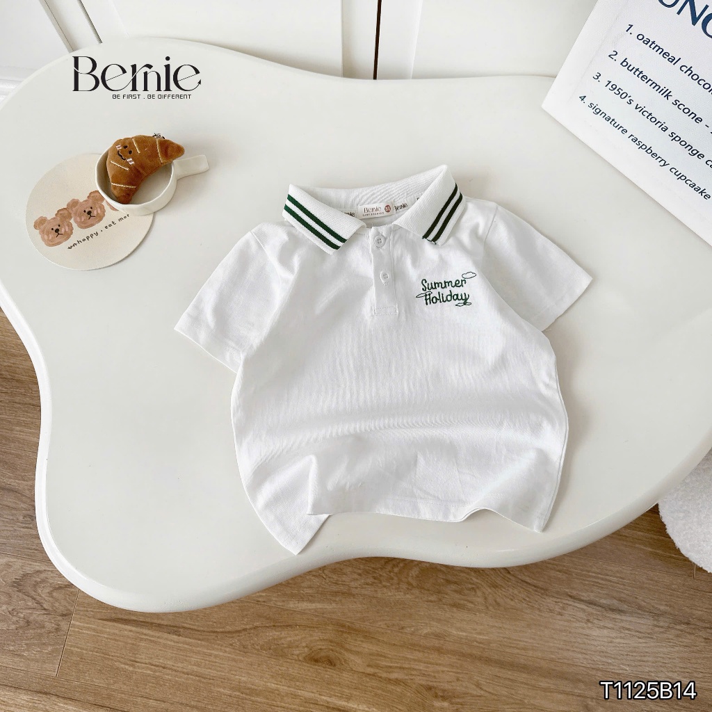 Bộ polo summer holiday áo thun thêu chữ quần cá sấu cá, bộ cotton cổ đức mềm mát bé trai