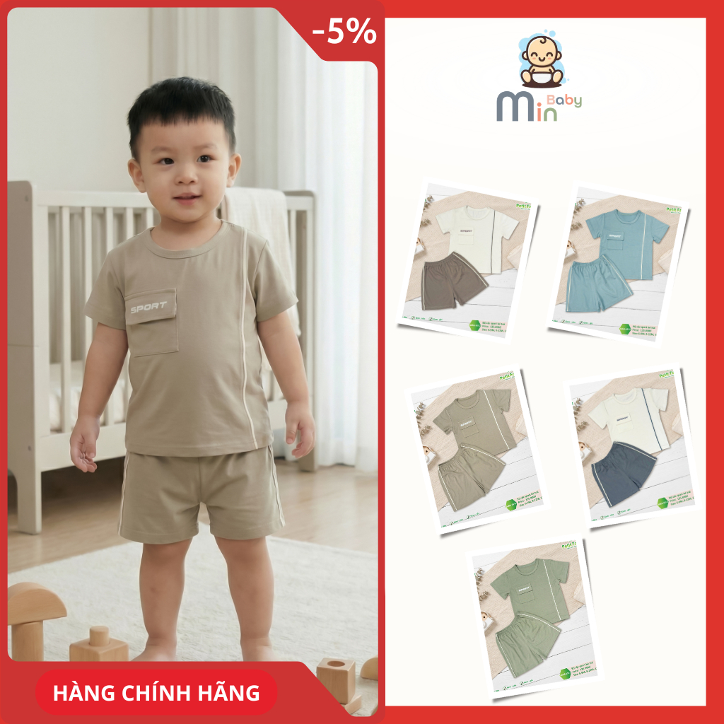 Bộ Cộc Sprot Bé Trai Anminaza Vải Sợi Tre Petit Thấm Hút Thoáng Mát - Hàng Chính Hãng AMI0512
